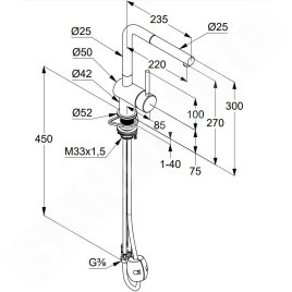 Kludi L Steel - Mitigeur d'évier avec bec extractible, inox brossé 45851F877