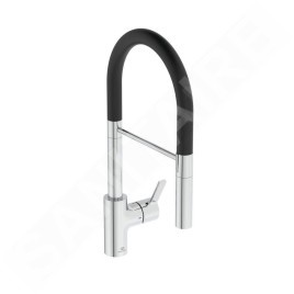 Ideal Standard Gusto - Mitigeur d'évier avec bras flexible et douchette extractible, chrome / noir BD417AA