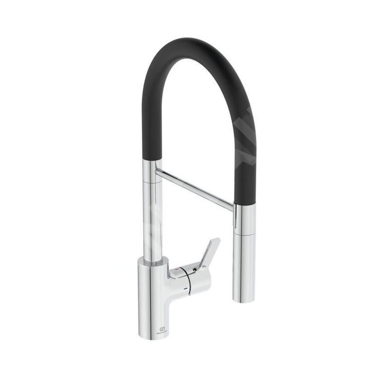 Ideal Standard Gusto - Mitigeur d'évier avec bras flexible et douchette extractible, chrome / noir BD417AA