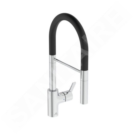 Ideal Standard Gusto - Mitigeur d'évier avec bras flexible et douchette extractible, chrome / noir BD417AA