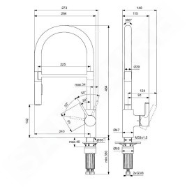 Ideal Standard Gusto - Mitigeur d'évier avec bras flexible et douchette extractible, chrome / noir BD417AA