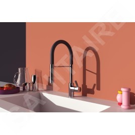 Ideal Standard Gusto - Mitigeur d'évier avec bras flexible et douchette extractible, chrome / noir BD417AA
