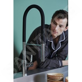 Ideal Standard Gusto - Mitigeur d'évier avec bras flexible et douchette extractible, chrome / noir BD417AA