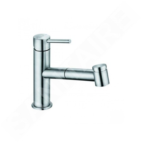 Kludi Steel - Mitigeur d’évier avec douchette extractible, acier brossé 44851F860