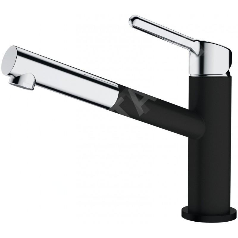 Franke Orbit - Mitigeur d'évier FC 3055.901 avec bec extractible, chrome / noir mat 115.0659.965