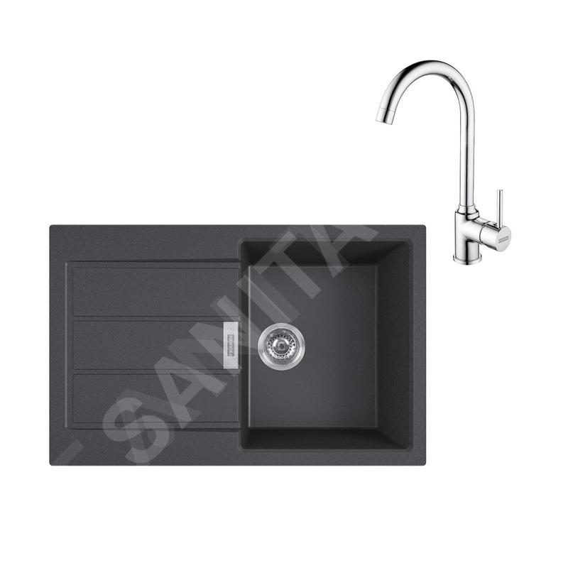 Franke Colonnes - Ensemble de cuisine T104, évier en tectonite S2D 611-78 et mitigeur FP 9000.031, noir / chrome 143.0675.726 Franke Colonnes - Ensemble de cuisine T104, évier en tectonite S2D 611-78 et mitigeur FP 9000.031, noir / chrome 143.0675.726