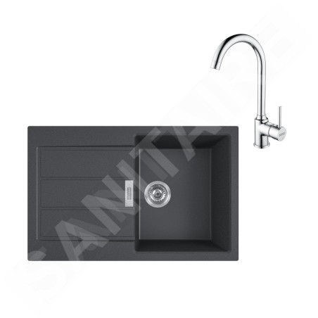 Franke Colonnes - Ensemble de cuisine T104, évier en tectonite S2D 611-78 et mitigeur FP 9000.031, noir / chrome 143.0675.726