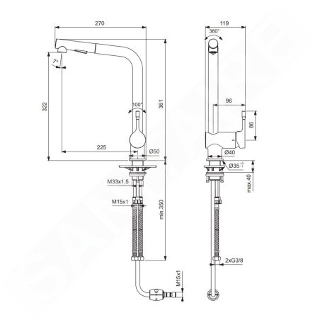 Ideal Standard Ceralook - Robinetterie d’évier avec douchette extractible, acier allié BC178GN