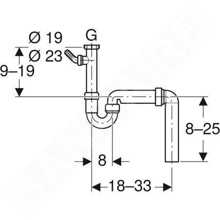 Geberit Accessoires - Siphon en tube pour éviers, avec raccord de tuyau, sortie verticale, d 50 mm 152.550.11.1