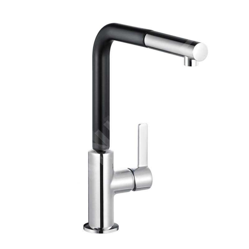 Kludi L-ine S - Mitigeur d'évier avec bec extractible, noir mat/chrome 408518775WR5