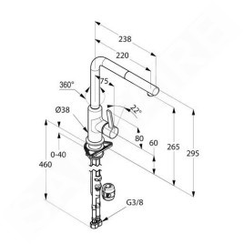 Kludi L-ine S - Mitigeur d'évier avec bec extractible, noir mat/chrome 408518775WR5