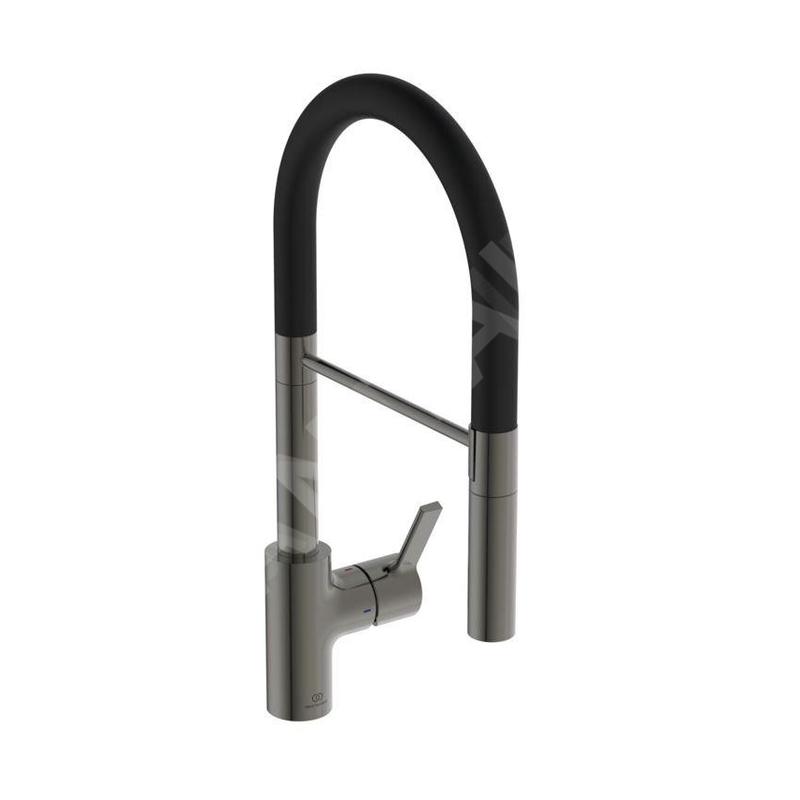 Ideal Standard Gusto - Mitigeur d'évier avec bras flexible et douchette, gris magnétique/noir BD417A5