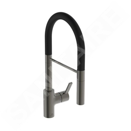 Ideal Standard Gusto - Mitigeur d'évier avec bras flexible et douchette, gris magnétique/noir BD417A5