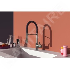 Ideal Standard Gusto - Mitigeur d'évier avec bras flexible et douchette, gris magnétique/noir BD417A5