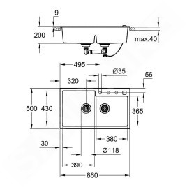 Grohe Éviers - Évier composite K500 avec garniture de vidage automatique, 860x500 mm, noir granite 31649AP0