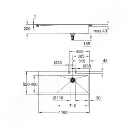 Grohe Éviers - Évier K1000 avec garniture de vidage automatique, 1160x520 mm, inox brossé 31582SD1