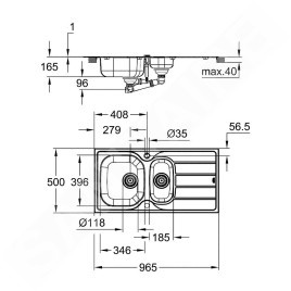 Grohe Éviers - Évier K200 avec garniture de vidage automatique, 965x500 mm, inox brossé 31564SD1