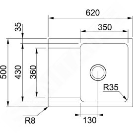 Franke Orion - Évier en tectonite OID 611-62, 620x500mm, blanc 114.0288.566