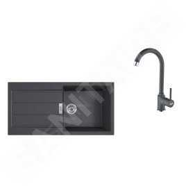 Franke Colonnes - Ensemble T78, évier en Tectonite S2D 611-100 et robinetterie FP 9000.099, noir/graphite 143.0616.934