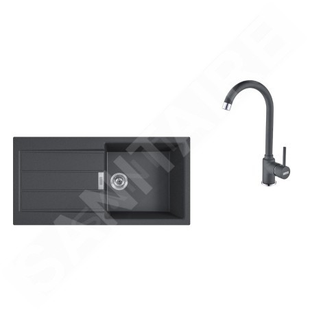 Franke Colonnes - Ensemble T78, évier en Tectonite S2D 611-100 et robinetterie FP 9000.099, noir/graphite 143.0616.934