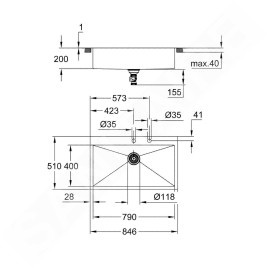 Grohe Éviers - Évier K800 avec garniture de vidage automatique, 846x510 mm, inox brossé 31584SD1
