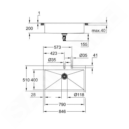 Grohe Éviers - Évier K800 avec garniture de vidage automatique, 846x510 mm, inox brossé 31584SD1