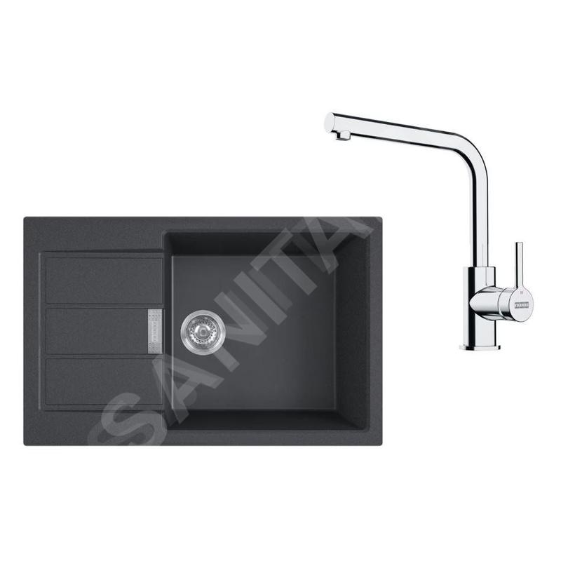 Franke Colonnes - Set de cuisine T116Č, évier en tectonite S2D 611-78 XL et robinet FP 3230.031, noir/chrome 143.0687.353 Franke Colonnes - Set de cuisine T116Č, évier en tectonite S2D 611-78 XL et robinet FP 3230.031, noir/chrome 143.0687.353