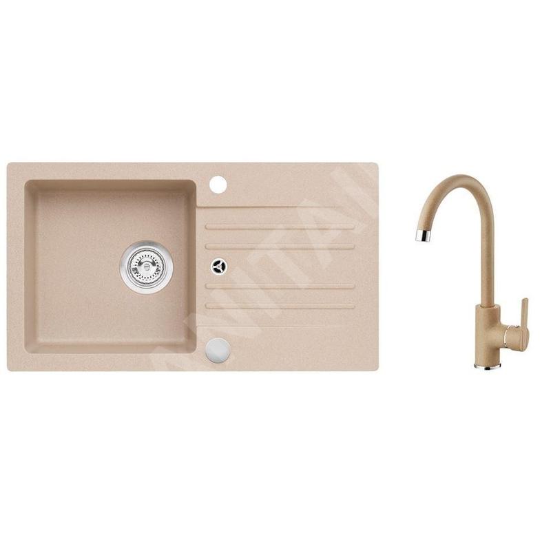 Alveus Sets - Ensemble d'évier en granit Cortina 140 et robinetterie Tonia, beige SETA733
