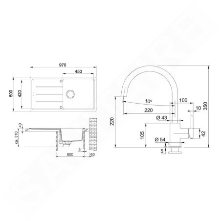 Franke Colonnes - Set de cuisine G280SA, évier en granit BFG 611 + robinet FC 6018.082, sahara 114.0700.813