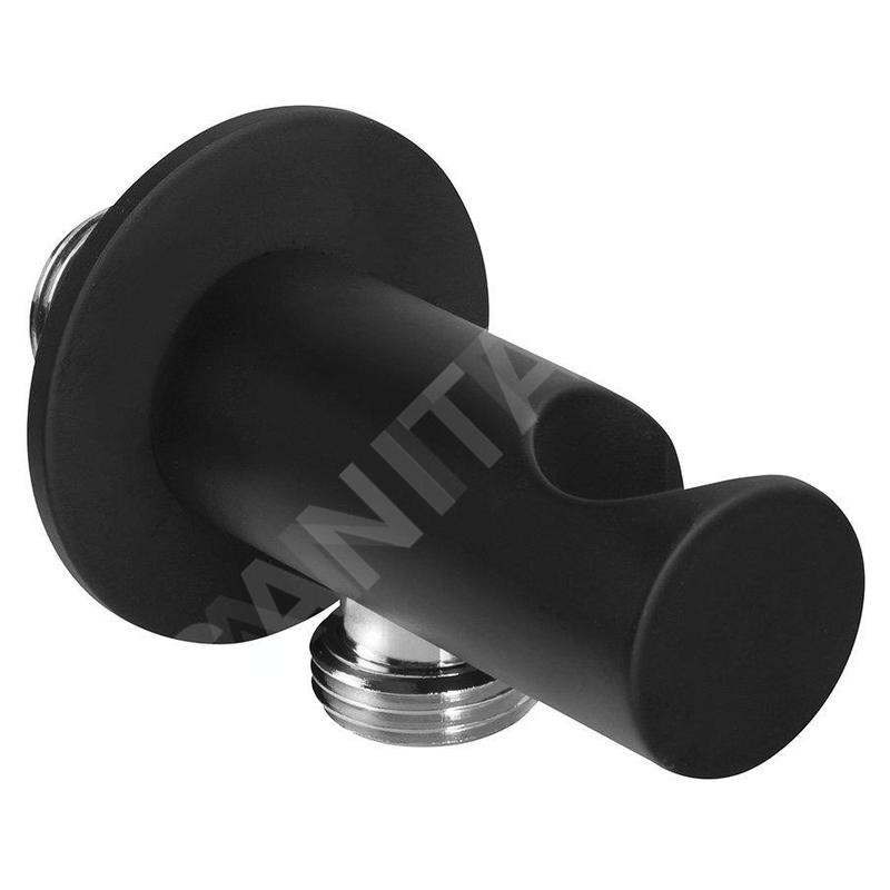 Sapho Accessoires - Coude de raccordement avec support, ronde, noir mat SG203NE