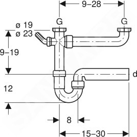 Geberit Accessoires - Siphon pour éviers double, avec embout cannelé équerre, sortie horizontale, d 40 mm 152.715.11.1
