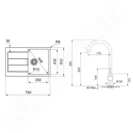 Franke Colonnes - Ensemble T84, évier en Tectonite S2D 611-78 et robinetterie FP 9000.099, noir/graphite 143.0618.726