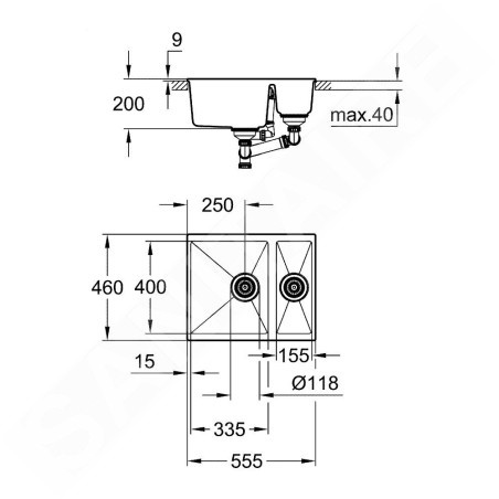 Grohe Éviers - Évier composite K500 avec garniture de vidage automatique, 555x460 mm, noir granite 31648AP0