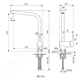 Ideal Standard Ceralook - Mitigeur d'évier, noir BC174XG