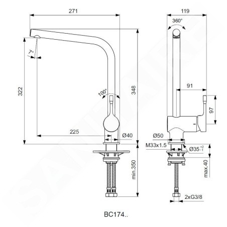 Ideal Standard Ceralook - Mitigeur d'évier, noir BC174XG
