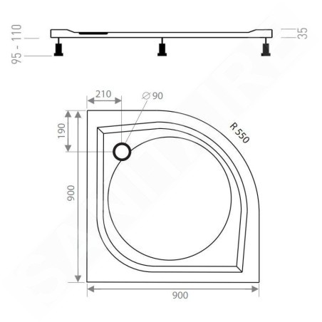 Lansanit EX - Receveur de douche 900x900 mm, blanc LITEX-90K