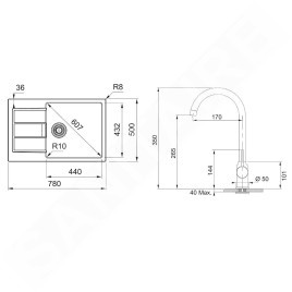 Franke Colonnes - Ensemble T90, évier en Tectonite S2D 611-78 XL et robinetterie FP 9000.099, noir/graphite 143.0618.752