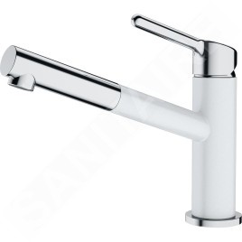 Franke Orbit - Mitigeur d'évier FC 3055.094 avec douchette extractible, chrome / blanc-glace 115.0623.139