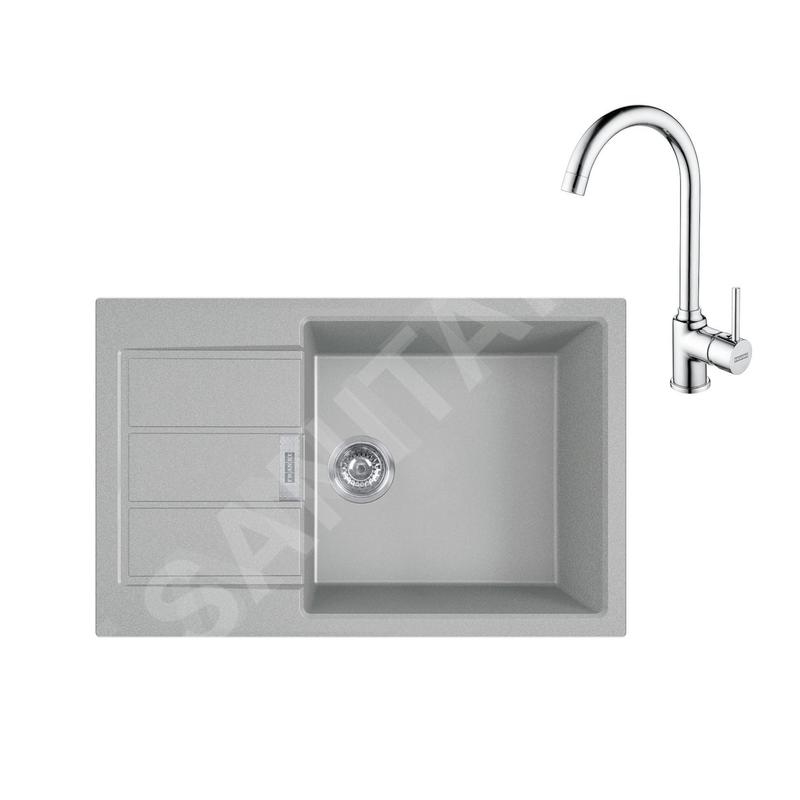 Franke Colonnes - Ensemble de cuisine T106, évier en tectonite S2D 611-78 XL et mitigeur FP 9000.031, gris / chrome 143.0675.733 Franke Colonnes - Ensemble de cuisine T106, évier en tectonite S2D 611-78 XL et mitigeur FP 9000.031, gris / chrome 143.0675.733