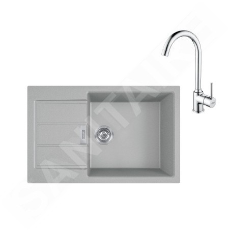 Franke Colonnes - Ensemble de cuisine T106, évier en tectonite S2D 611-78 XL et mitigeur FP 9000.031, gris / chrome 143.0675.733