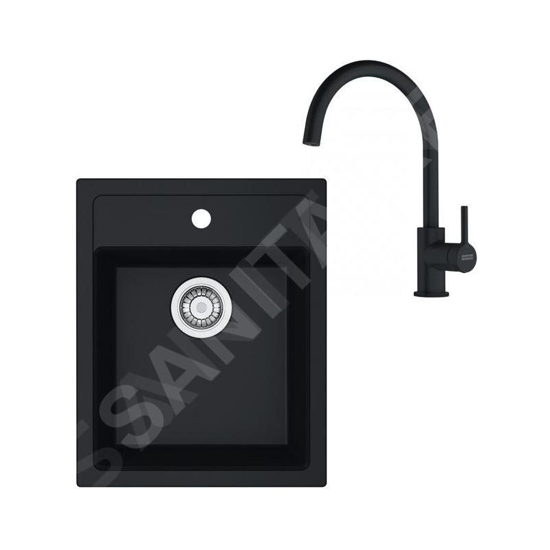 Franke Colonnes - Set de cuisine T121Č,évier en tectonite SID 610-40 + robinet FN 6018.901, noir / noir mat 143.0687.336 Franke Colonnes - Set de cuisine T121Č,évier en tectonite SID 610-40 + robinet FN 6018.901, noir / noir mat 143.0687.336