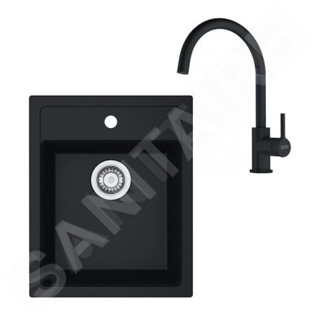 Franke Colonnes - Set de cuisine T121Č,évier en tectonite SID 610-40 + robinet FN 6018.901, noir / noir mat 143.0687.336