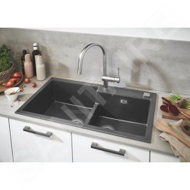 Grohe Éviers - Évier composite K500 avec garniture de vidage automatique, 860x500 mm, noir granite 31649AT0