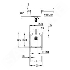 Grohe Éviers - Évier composite K700 avec garniture de vidage automatique, 400x500 mm, noir granite 31650AT0