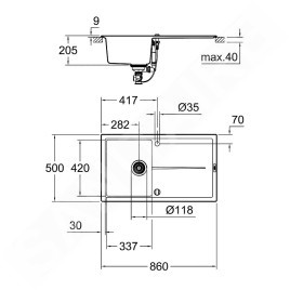 Grohe Éviers - Évier composite K400 avec garniture de vidage automatique, 860x500 mm, noir granite 31640AT0