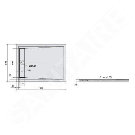 Polysan Receveurs de douche - Receveur de douche VARESA avec cache siphon, 1000x800 mm, blanc 71605