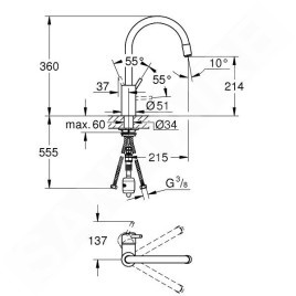 Grohe Concetto - Mitigeur d'évier avec douchette extractible, supersteel 32663DC3