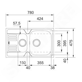Franke Euroform - Évier en inox EFN 651-78, 780x475 mm + siphon 101.0250.587