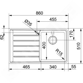 Franke Neptune Plus - Évier en inox NPX 611/2, 860x510 mm 101.0068.368