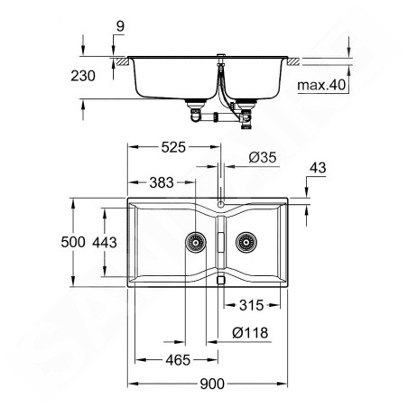 Grohe Éviers - Évier composite K700 avec vidage, 900x500 mm, noir granite 31658AP0
